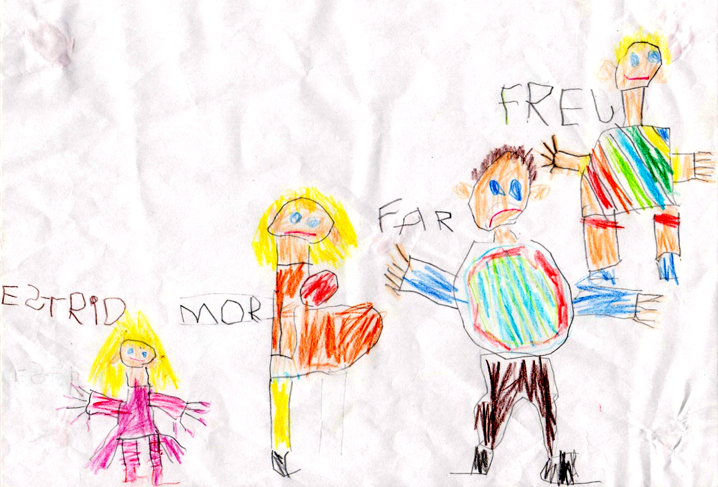 Tegning der viser Freja og hendes familie
