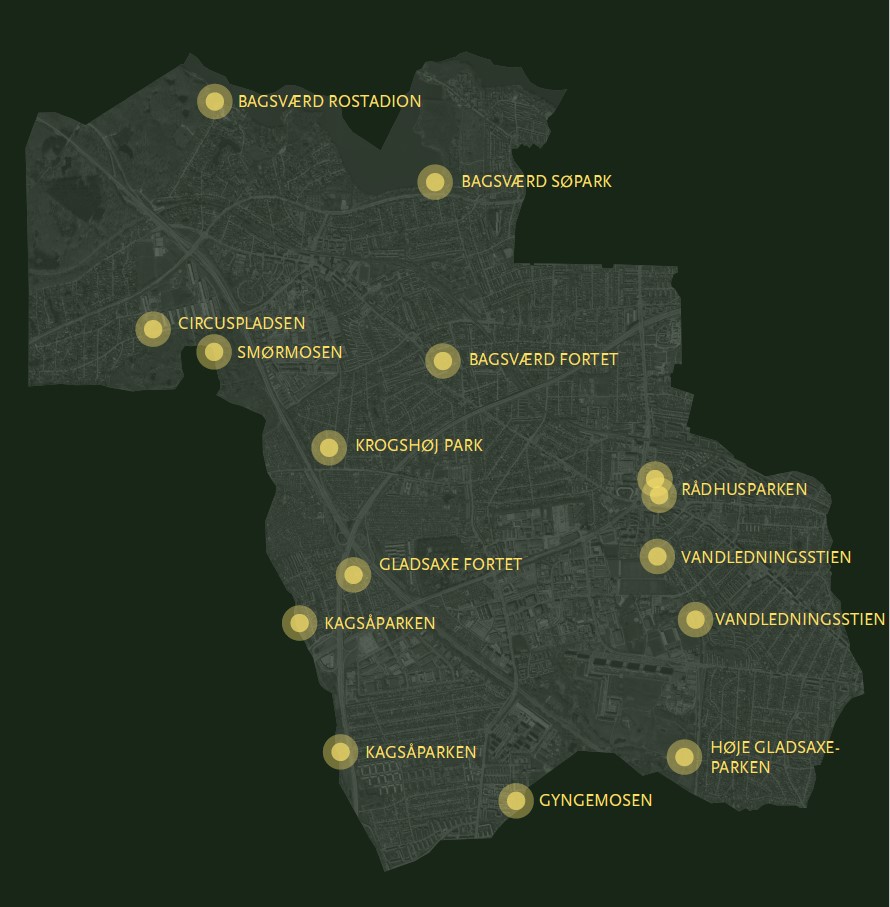 Kort over Motionsbænke i Gladsaxe kommune