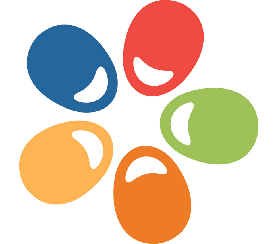 Gladsaxe Handiaptilbuds logo med fem figurer i ens, bløde former, men med fem forskellige farver